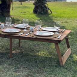 Handmade Wooden Folding Table - Portable Picnic Boho Camp Foldable Low Seat For Outdoor, Home, Birthday & Events - thumbnail 2