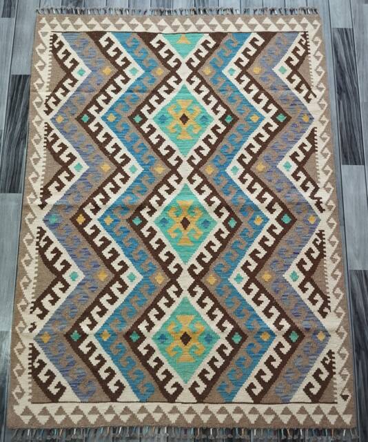Heritage Tribal Rug, Handmade Artisan Afghan Turkish Scandinavian Navajo Bohemian Flatweave Natural Wool Kilim Rug 170x127 cm - image 1
