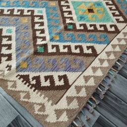 Heritage Tribal Rug, Handmade Artisan Afghan Turkish Scandinavian Navajo Bohemian Flatweave Natural Wool Kilim Rug 170x127 cm - thumbnail 2