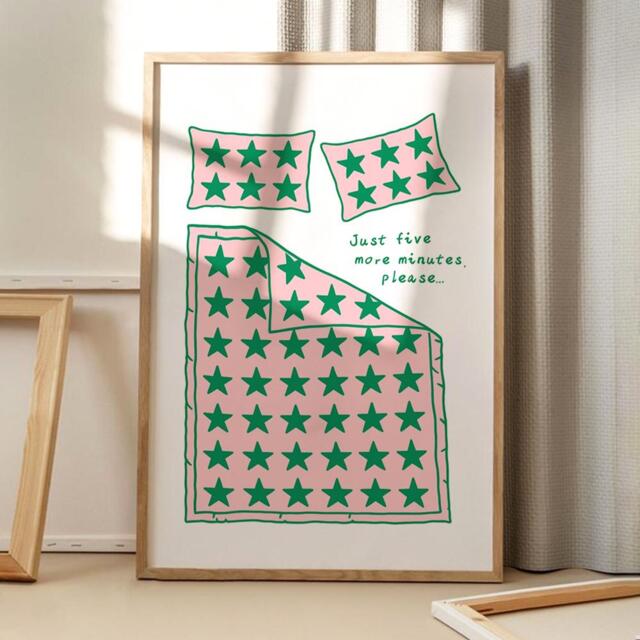 Just Five More Minutes Please Pink Green Art Poster, Bedroom Wall Art, Apartment Aesthetic Decor, Retro Home Print, Printed Gift - image 1