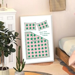 Just Five More Minutes Please Pink Green Art Poster, Bedroom Wall Art, Apartment Aesthetic Decor, Retro Home Print, Printed Gift - thumbnail 3