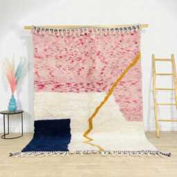Pastel Abstract Moroccan Rug - Pink Teal Hourglass Berber Large Wool Shag Boho Nursery Playroom Decor - thumbnail 1