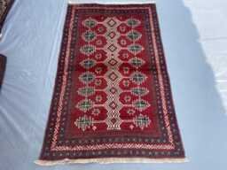 3x4 Vintage Afghan Tribal Rug - Hand-Knotted Wool Small Area Carpet Red Cream & Black Geometric Pattern Bohemian Accent Gift - thumbnail 1