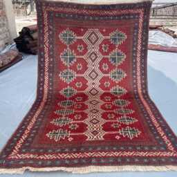 3x4 Vintage Afghan Tribal Rug - Hand-Knotted Wool Small Area Carpet Red Cream & Black Geometric Pattern Bohemian Accent Gift - thumbnail 2
