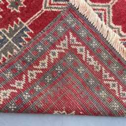 3x4 Vintage Afghan Tribal Rug - Hand-Knotted Wool Small Area Carpet Red Cream & Black Geometric Pattern Bohemian Accent Gift - thumbnail 4