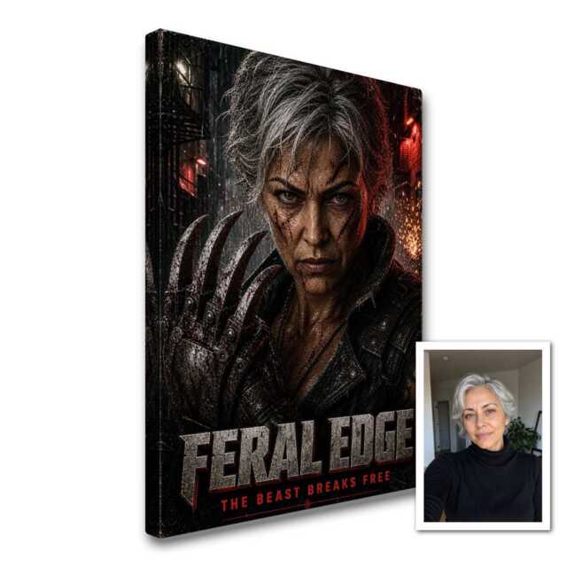 Personalised Feral Metal Talon Brawler Canvas From Photo, Custom Text Gritty Action Wall Art Gift For Gamer Rooms UK Decor Statement - image 1