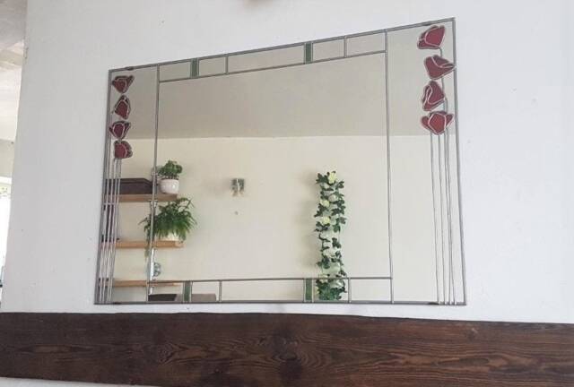Art Deco Mackintosh Style Large UK Handmade Stained Glass Mirror Poppies 60x90cm 2x3Ft - image 1