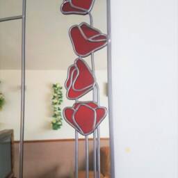 Art Deco Mackintosh Style Large UK Handmade Stained Glass Mirror Poppies 60x90cm 2x3Ft - thumbnail 3