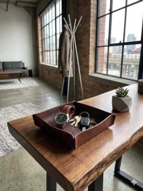 Handmade Leather Valet Tray - Cognac Brown Catch-All - image 1