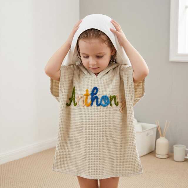 Custom Hand-Crocheted Name Hooded Baby Towel, Personalized Flower Bath Towel For Newborn Girl - image 1
