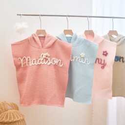 Custom Hand-Crocheted Name Hooded Baby Towel, Personalized Flower Bath Towel For Newborn Girl - thumbnail 2