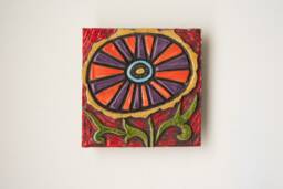 Petunia Handmade Ceramic & Mosaic Tile Mounted Square Wall Art Made To Order By Romy Clare