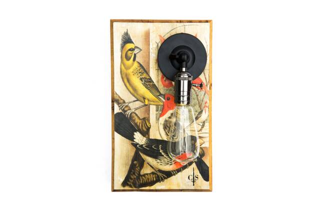 Solid Oak Block Hanging Hand Detailed Finch Flock Wall Light - image 1