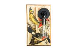 Solid Oak Block Hanging Hand Detailed Finch Flock Wall Light - thumbnail 1