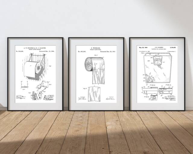 Bathroom Prints Vintage Patent Drawings - 12 Designs, 6 Sizes, Wall Art Poster. Toilet Home Pictures, New Gift, Quirky Print- Popular - image 1