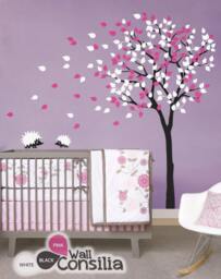 "Nursery Tree Wall Decal Hedgehog Art, Large - 79"" X 85" - thumbnail 1