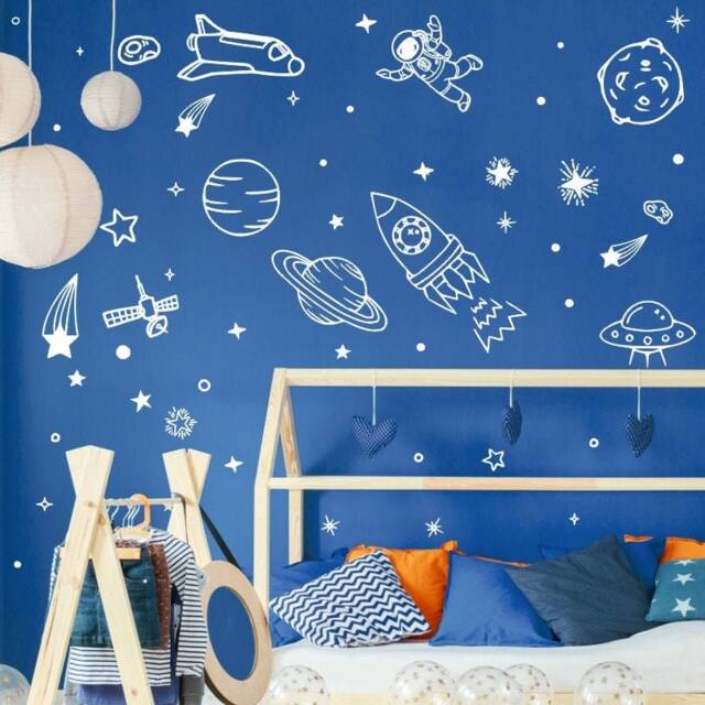 Space Wall Decal, Cosmos Decals, Planets, Earth, Rocket Stickers, Boys Room Design, Nursery Decal 157Nw - image 1