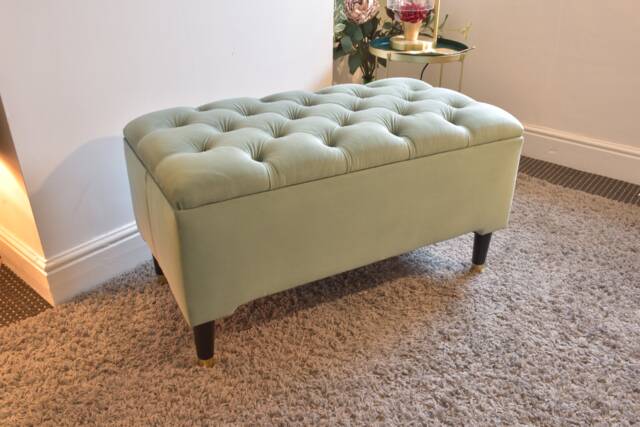 Pale Green Upholstered Ottoman Bench - Seating With Hidden Storage Brand New Hand Made - image 1