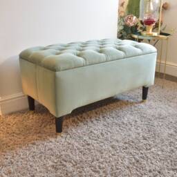 Pale Green Upholstered Ottoman Bench - Seating With Hidden Storage Brand New Hand Made - thumbnail 2