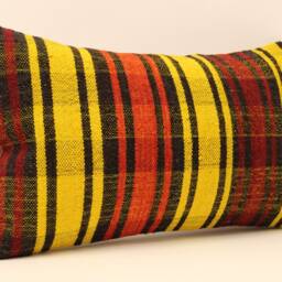 Handmade Turkish Kilim Lumbar Pillow Cover, Vintage Wool 12x20 - thumbnail 2
