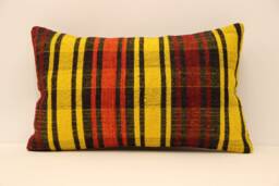 Handmade Turkish Kilim Lumbar Pillow Cover, Vintage Wool 12x20 - thumbnail 1