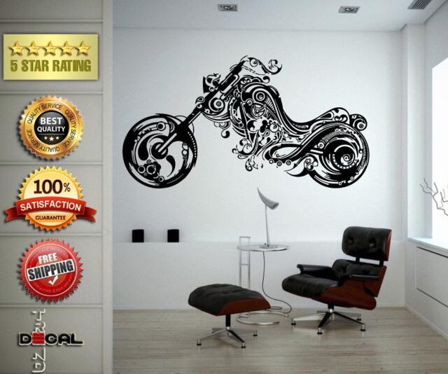 Bike Motorcycle Chopper Custom Flower Floral Pattern Wall Decal Vinyl Sticker Mural Room Decor L1751 - image 1
