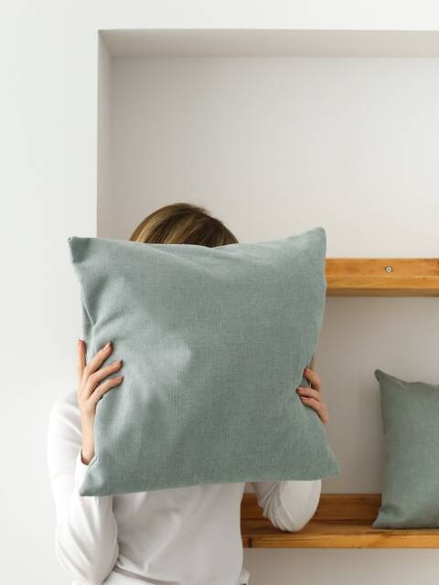Linen Light Blue Throw Pillow Cover, Soft & Heavy Lumbar Case, Invisible Zipper, Any Size Boho Cushion Euro Sham Cover - image 1