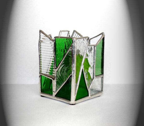 Green & Clear Stained Glass Candle Holder - image 1
