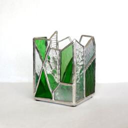 Green & Clear Stained Glass Candle Holder - thumbnail 3