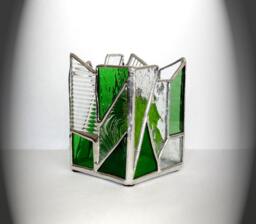 Green & Clear Stained Glass Candle Holder - thumbnail 1