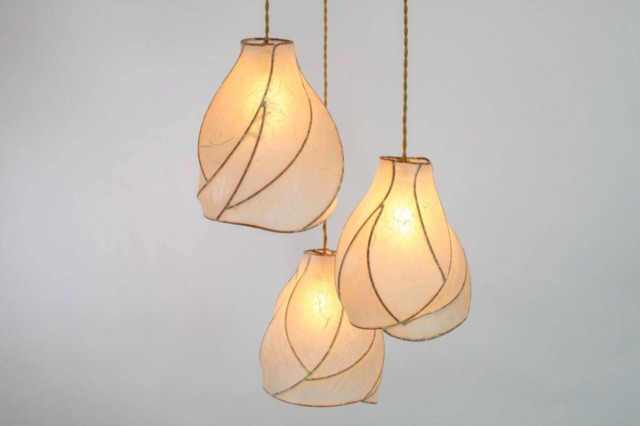 Sculptural Paper Lantern Chandelier Copper & Cream Handmade Lighting - image 1