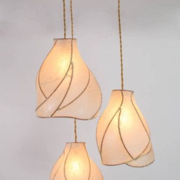 Sculptural Paper Lantern Chandelier Copper & Cream Handmade Lighting - thumbnail 3