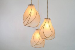 Sculptural Paper Lantern Chandelier Copper & Cream Handmade Lighting