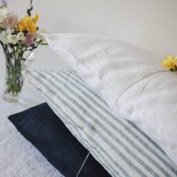 Striped, Blue, White Linen Pillow Sham. Blue Stripe Case. Washed Cover. Pillow Cover Standard, Euro, King Sizes - thumbnail 3