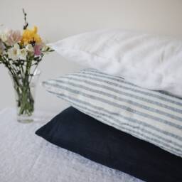 Striped, Blue, White Linen Pillow Sham. Blue Stripe Case. Washed Cover. Pillow Cover Standard, Euro, King Sizes - thumbnail 2