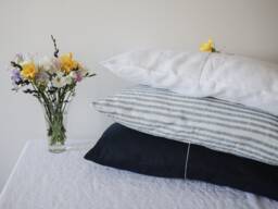 Striped, Blue, White Linen Pillow Sham. Blue Stripe Case. Washed Cover. Pillow Cover Standard, Euro, King Sizes