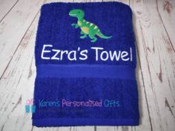 Personalised Kids Bath Towel, Royal Blue, Dinosaur Children's Swim Embroidered - Choice Of Colours - thumbnail 1