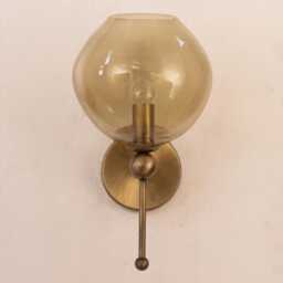 Set Of 2 Murano Smoky Bronze Glass Wall Lamps, Handmade Blown Organic Sphere With Brass Structure, Made in Italy Deco Design Lamp - thumbnail 2