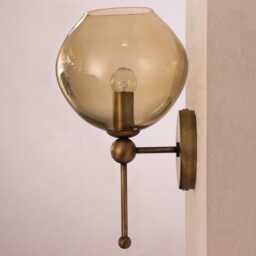 Set Of 2 Murano Smoky Bronze Glass Wall Lamps, Handmade Blown Organic Sphere With Brass Structure, Made in Italy Deco Design Lamp - thumbnail 3