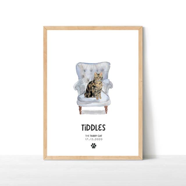 Personalised Tabby Cat Print, Lover, Gift, Pet Portrait, Customised Portrait - image 1