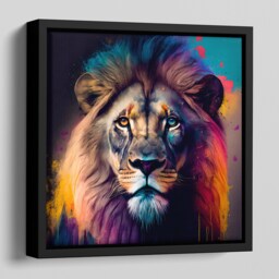 Lion Picture On Canvas in Colourful Bright Vibrant Colours - Framed A Floating Frame - thumbnail 2