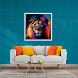 Lion Picture On Canvas in Colourful Bright Vibrant Colours - Framed A Floating Frame - thumbnail 3