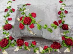 Ribbon Embroidery King Bed Cover Bedspread - thumbnail 1