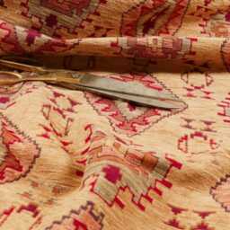 Handmade Upholstered Ottoman Seated Bench - African Tribal Kilim Chenille Jacquard Cream - thumbnail 4