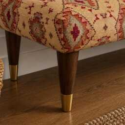 Handmade Upholstered Ottoman Seated Bench - African Tribal Kilim Chenille Jacquard Cream - thumbnail 2