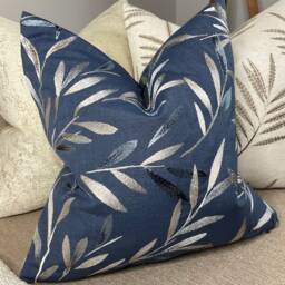 Decorative Navy Blue Cushion Cover, Embroidered Leaf Design Pillow Sham , Cover John Lewis Langley Fabric, Countryside Home - thumbnail 2