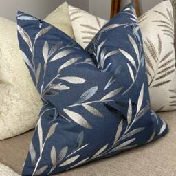 Decorative Navy Blue Cushion Cover, Embroidered Leaf Design Pillow Sham , Cover John Lewis Langley Fabric, Countryside Home