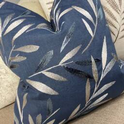 Decorative Navy Blue Cushion Cover, Embroidered Leaf Design Pillow Sham , Cover John Lewis Langley Fabric, Countryside Home - thumbnail 3