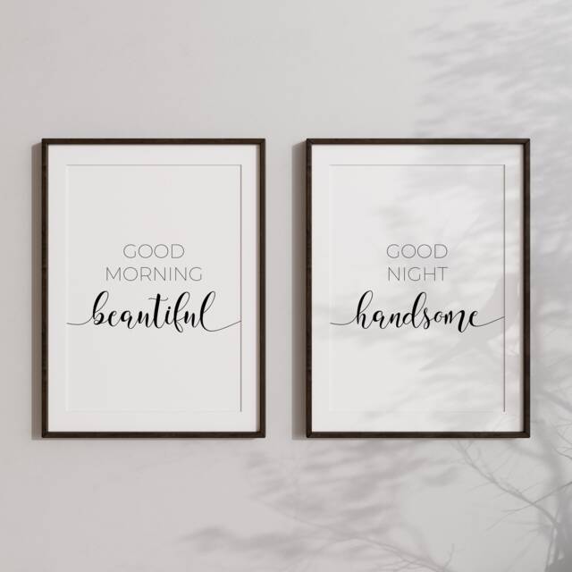 Bedroom Prints - Morning Beautiful Night Handsome Print Set Of 2 Wall Art Decor His & Hers - image 1