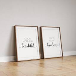 Bedroom Prints - Morning Beautiful Night Handsome Print Set Of 2 Wall Art Decor His & Hers - thumbnail 2